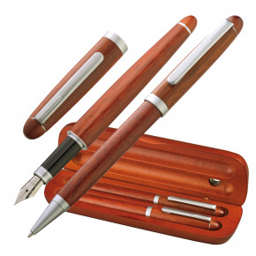 Holz Schreibset mit Kugelschreiber und Füllfederhalter als