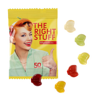 Fruchtgummi 10 g Tüten - €-Zeichen (w2p)