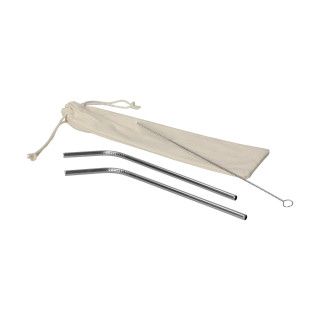 Strohhalm-Set "Steel", silber, natur
