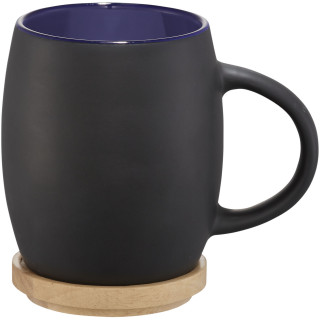 Hearth 400 ml Keramiktasse mit Holz Untersetzer, schwarz / blau