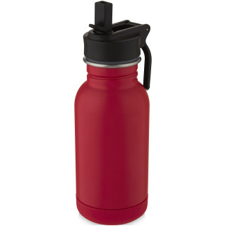 Lina 400 ml Sportflasche aus Edelstahl mit Strohhalm und Schlaufe, rubinrot