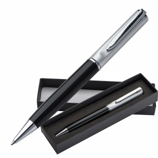 Kugelschreiber aus Metall mit silbernem Oberteil, schwarz