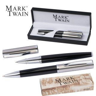 Mark Twain Schreibset Kugelschreiber und Rollerball, schwarz