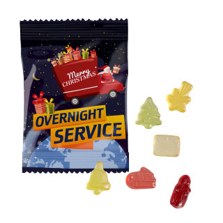 Tütchen mit Overnight Fruchtgummi-Weihnachtsmischung