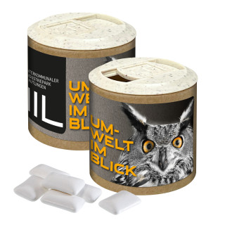 Papier-Werbedose mit zuckerfreiem Swiss Gum Kaugummi