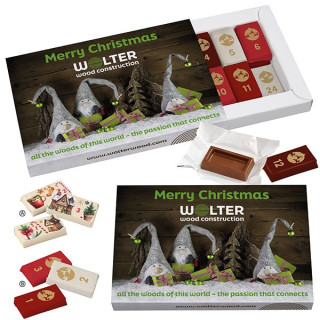 Schuber-Adventskalender mit Schoko-Naps mit individuellem Motiv