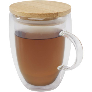 Leona 350 ml Glasbecher mit Bambusdeckel, transparent