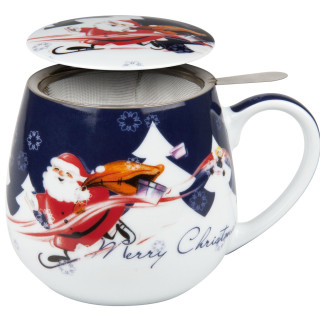Könitz Porzellan Merry Christmas-Weihnachtsmann Tea for you Set Tasse KC143 mit Sieb und Deckel zusätzlich veredelbar