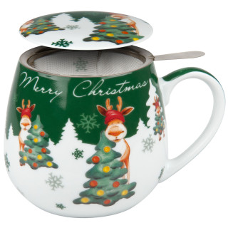 Könitz Porzellan Merry Christmas-Weihnachtselch Tea for you Set Tasse KC143 mit Sieb und Deckel zusätzlich veredelbar