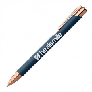 MARTINIQUE Soft Touch Kugelschreiber Rose Gold mit Laser Gravur, dunkelblau