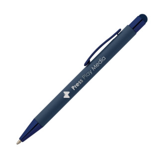 SUNDA Stylus Soft Touch Kugelschreiber mit Spiegel Gravur, dunkelblau