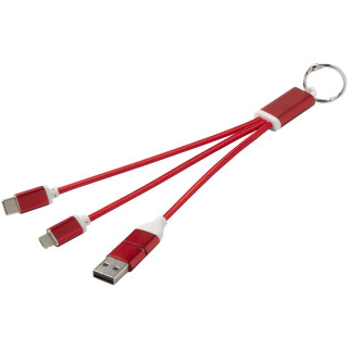 Metal 4-in-1 Ladekabel aus recyceltem Aluminium mit Schlüsselanhänger, rot