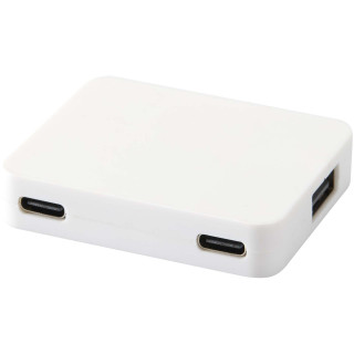Gaia 4 Port USB Hub mit USB-A- und Typ-C-Ausgang und zwei Eingängen aus recyceltem Kunststoff, weiß