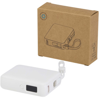 Acrux 35 W 10.000 mAh Tablet Powerbank mit integriertem Typ-C-Kabel aus recyceltem Kunststoff, weiß