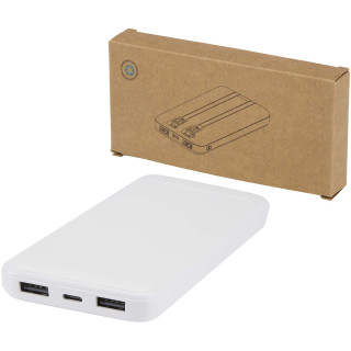 Adhil 10 W 10.000 mAh Powerbank aus recyceltem Kunststoff mit 2 integrierten Kabeln, weiß