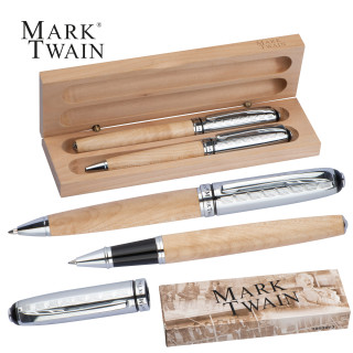 Mark Twain Schreibset aus Holz, beige