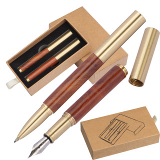Schreibset Mini Füllfederhalter und Rollerball SANTIAGO, braun