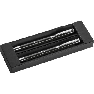 Schreibset mit Kugelschreiber und Druckbleistift aus Metall KELLY, schwarz