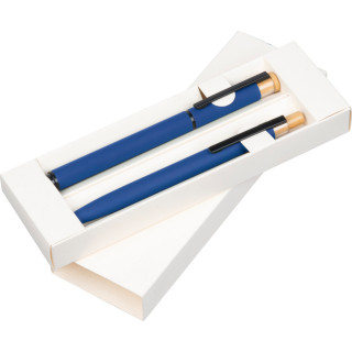 Schreibset mit Kugelschreiber und Rollerball aus recyceltem Aluminium, blau
