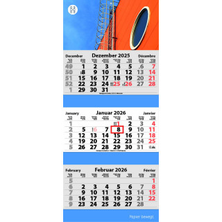 3-Monats Faltkalender "Tres-Deluxe", 1-farbig, Offsetdruck (Rückwand)