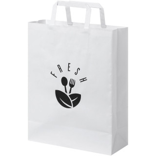 Kraftpapiertasche 80-90 g/m² mit flachen Griffen – mittel, weiß