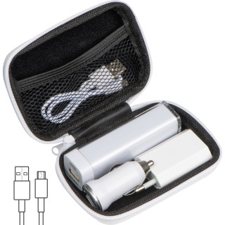 Travel Set Powerbank, EU-Stecker und USB Ladegerät, weiss