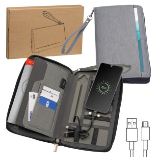 Reisemappe mit integrierter Powerbank 4.000 mAh, grau