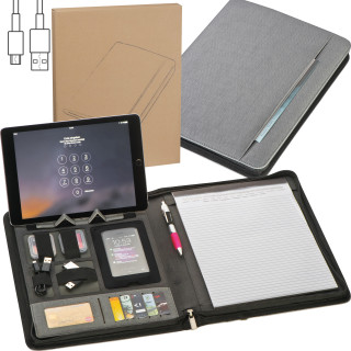 A4 Schreibmappe mit integrierter Powerbank JOCELYN, grau