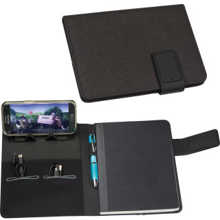 A5 Schreibmappe mit integrierter Powerbank (4.000 mAh) und LED, blau