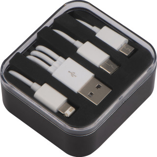 Kunststoffbox mit 3in1 USB Ladekabel BRITTANY, schwarz