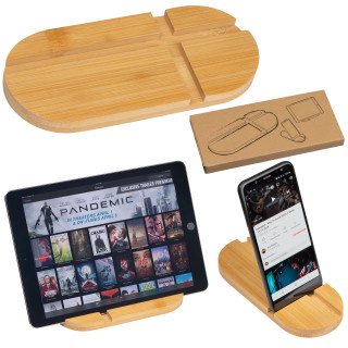 Tablet- und Smartphonehalter aus Bambus, beige