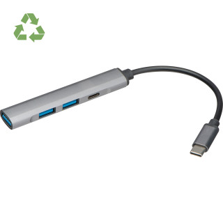 USB Hub aus recyceltem Aluminium, grau