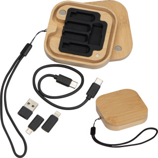 Kabel- und Adapterset in einer Bambusbox IVAN, beige