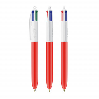 BIC® 4 Colours Kugelschreiber + Umhängeband, weiß, rot