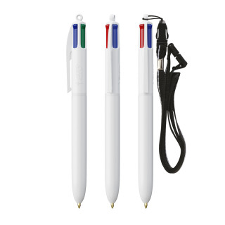 BIC® 4 Colours® ballpen + lanyard, weiß