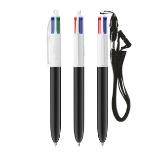 BIC® 4 Colours® ballpen + lanyard, weiß, schwarz