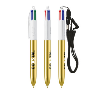 BIC® 4 Colours® Shine with lanyard ballpen, weiß, gold