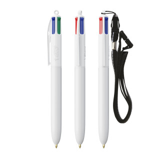 BIC® 4 Colours® ECO + lanyard, weiß recycelt