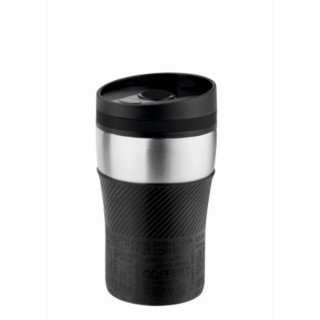 Metmaxx® Thermobecher "CremaOfficina", silber, Manschette schwarz, Ring schwarz