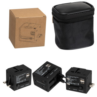 Gummierter Reiseadapter in einem Etui TADDEO, schwarz