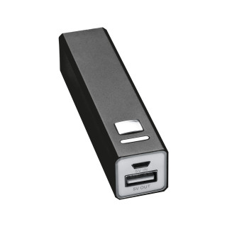 Powerbank 2.200 mAh aus Metall, inkl. Ladekabel OLEG, schwarz