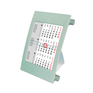 Tischkalender für 2 Jahre mit patentierter Drehmechanik, grau, 6-sprachig