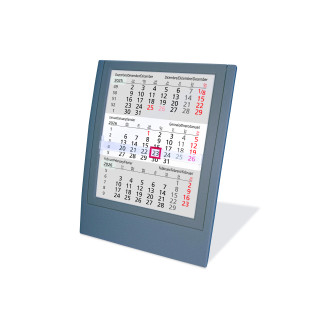 Tischkalender für 2 Jahre mit Wechselrahmen im Kunststoffgehäuse, 6-sprachig (D, GB, F, I, E, NL), grau
