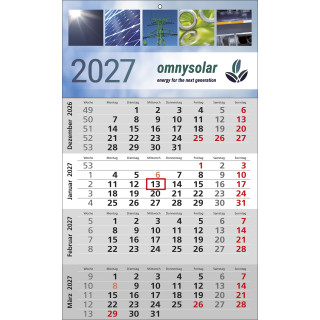 Papierwandkalender mit 4 Monaten auf einer Seite, 1-sprachig deutsch, grau