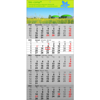 Papierwandkalender mit 5 Monaten auf einer Seite, 3-sprachig (D,GB,F), deutsche Feiertage