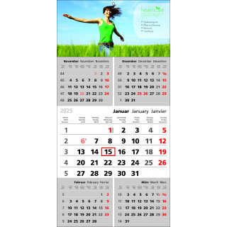 Papierwandkalender mit 5 Monaten auf einer Seite, 3-sprachig (D,GB,F), deutsche Feiertage