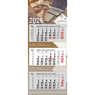 3-Monats-Mehrblockkalender, grau, 4-sprachig (D, GB, F, NL)