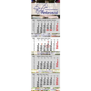 Papierwandkalender mit 4 Monaten auf 4 einzelnen Blöcken, mit Wire-O-Bindung, 4-sprachig (D,GB,F,E), grau