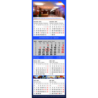 Papierwandkalender mit 7 Monaten auf 4 einzelnen Blöcken, 4-spr. (D,GB,F,E) intern. Feiertagskennzeichnung