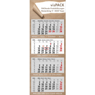 Papierwandkalender extra groß mit 4 Monaten auf 4 einzelnen Blöcken, 4-sprachig (D,GB,F,E), grau